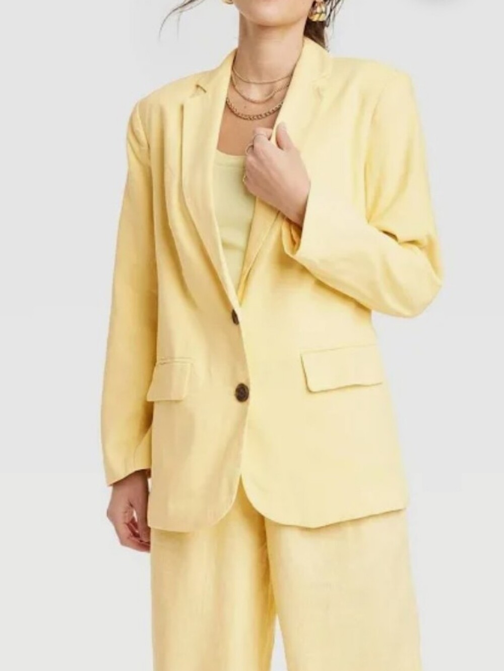 A New Day Womens Linen Blend Blazer Career Butter Yellow Oversized M EUC